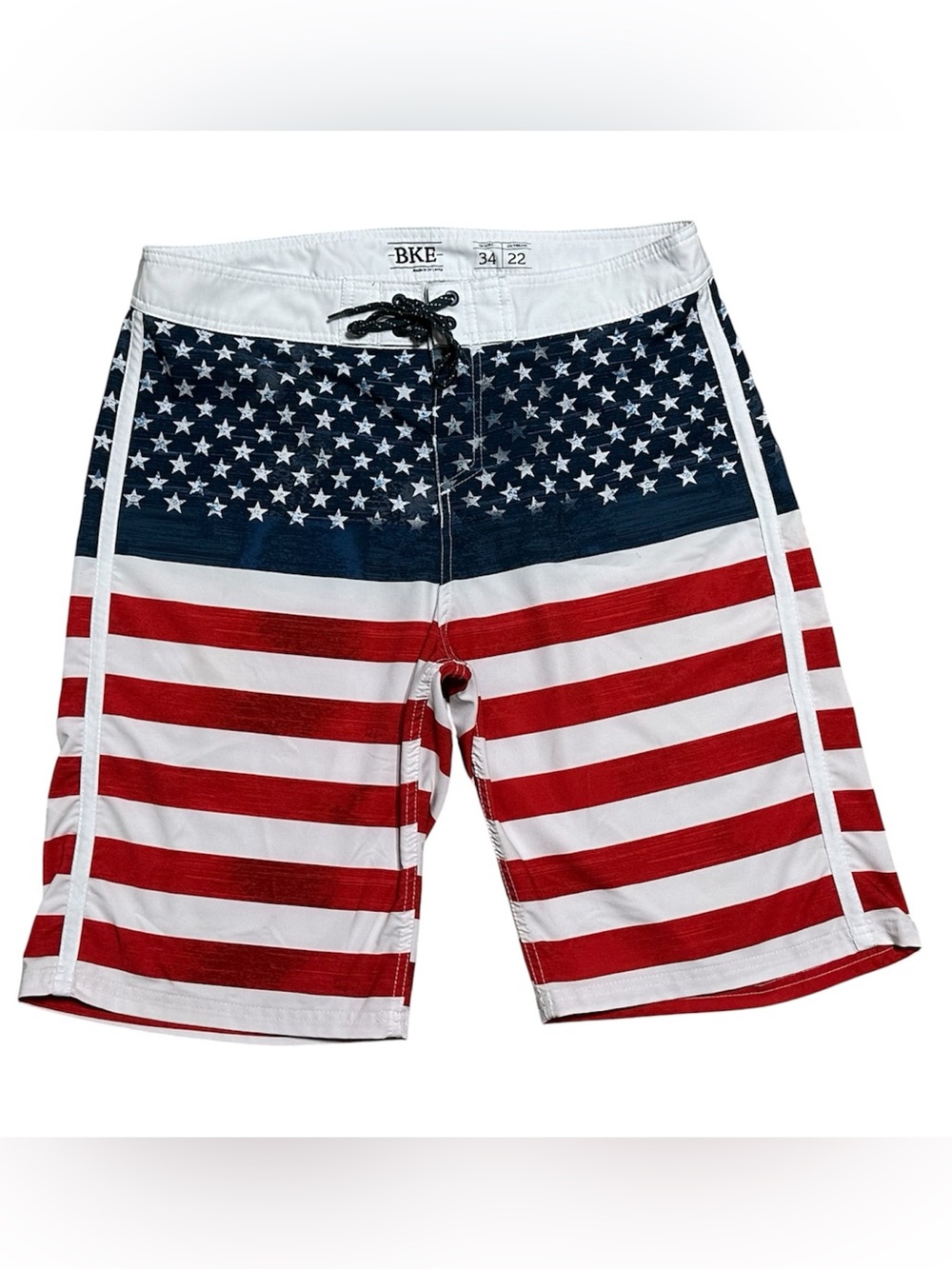 BKE Patriotic USA Stars & Stripes Surf Swim Board Shorts size 34